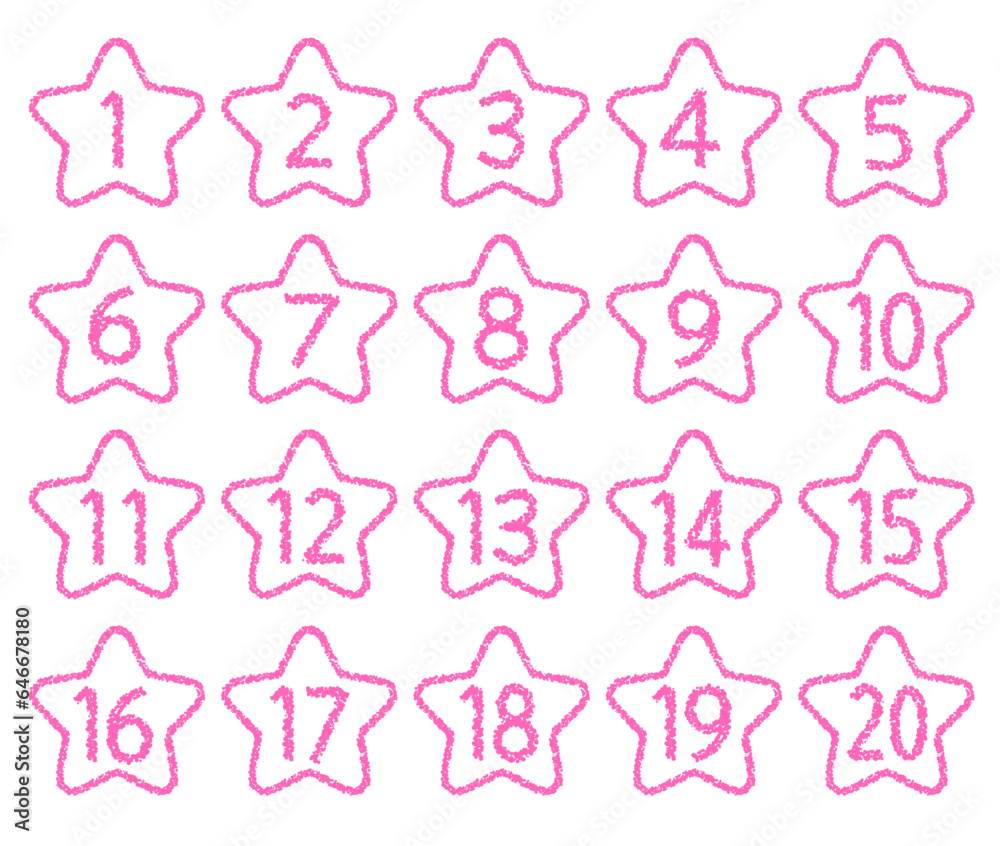手描きのクレヨン素材 20までの数字アイコンセット 手描きのクレヨン素材 20までの数字アイコンセット