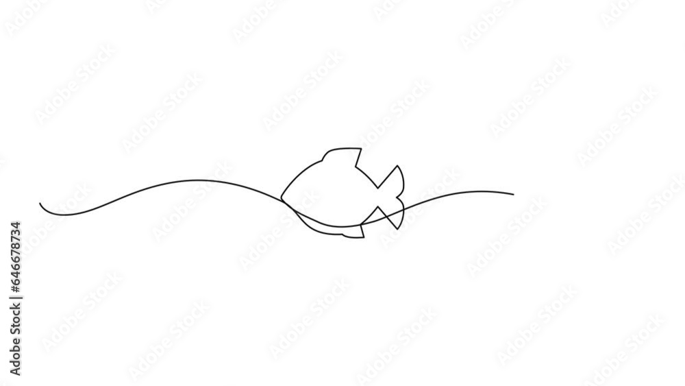 Continuous Line Fish Icon, Monoline Fishing Symbol, One Line Tuna