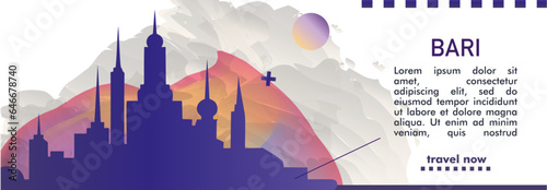 Italy Bari city banner with abstract shapes of skyline, cityscape, landmarks and attractions. Apulia region town travel vector illustration for brochure, website, page, header, presentation