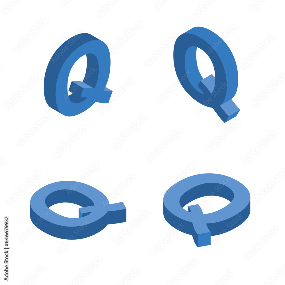 Isometric letter Q. Template for creating logos. Isometric letter Q. Template for creating logos.