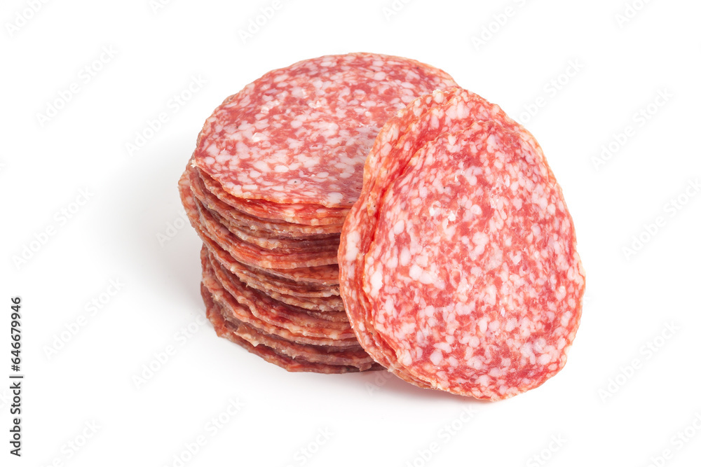 slices salami isolated on a white slices salami isolated on a white
