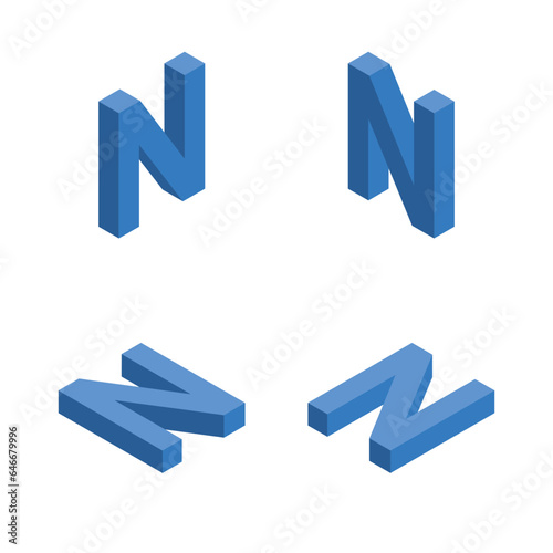Isometric letter N. Template for creating logos.