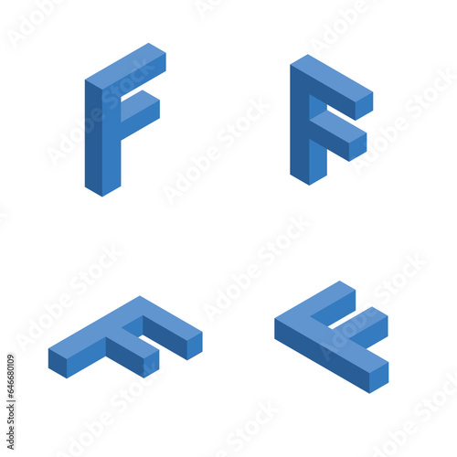 Isometric letter F. Template for creating logos.