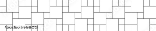 Multi pinwheel tile background. Causeway pattern. Kitchen backsplash mosaic surface. Bathroom, shower or toilet floor decoration. Stone or ceramic brick wall texture. Vector outline illustration