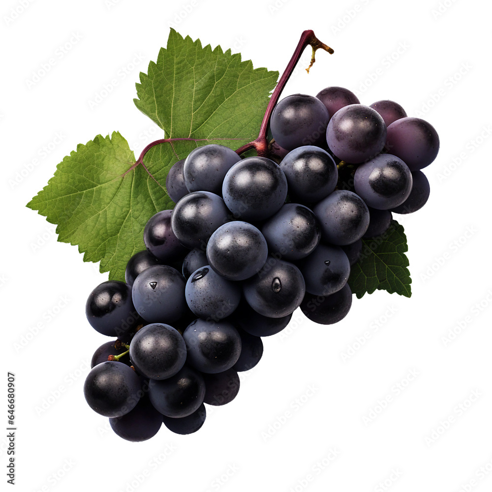 Fototapeta premium Black grape cluster photograph, transparent object