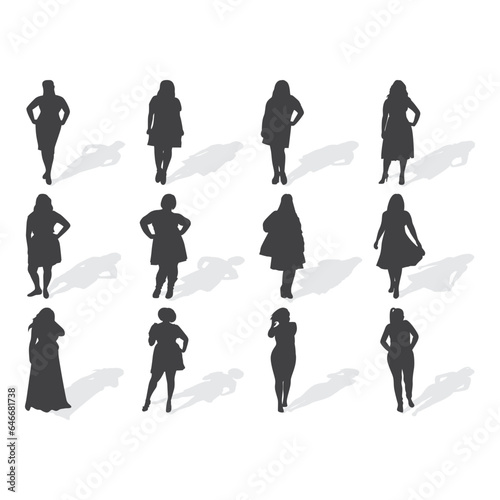 fat woman silhouette set