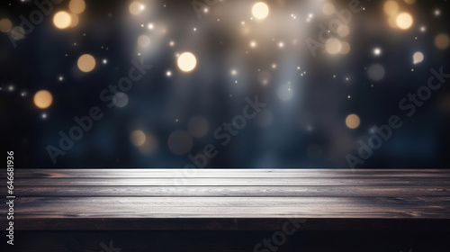 Empty black table on blurred gently bokeh background