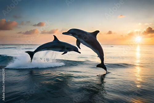 dolphin jumping at sunset © Aansa