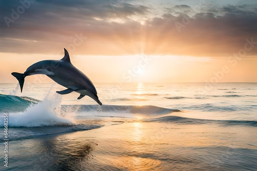 dolphins jumping into the sea © Aansa