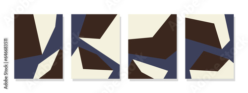 Abstract geometric polygonal squares in a soothing milk chocolate color. Striking abstract illustration on an elegant blue background. Minimalist style for wall art, posters, banners, cards, and decor