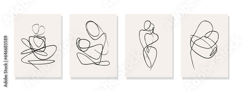 Collection of minimalist silhouette illustrations depicting loving couples. One-line art style for wall art, posters, covers, wallpapers, banners, flyers, cards, and decor.