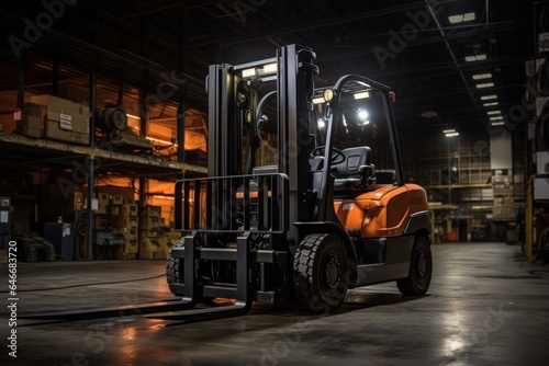 Forklifts truck in a modern automated warehouse. © Attasit