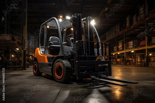 Forklifts truck in a modern automated warehouse. © Attasit