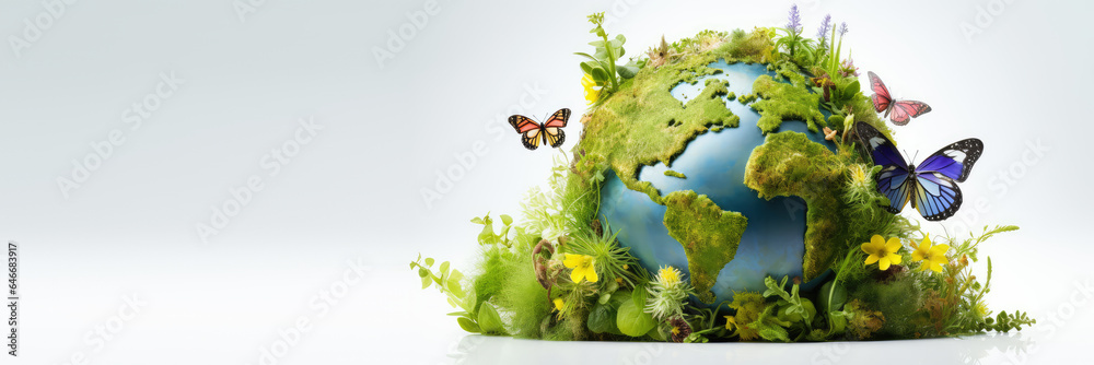 world globe planet earth background banner sustainable environment ecology nature regeneration eco friendly green energy care for nature esg concept - obrazy, fototapety, plakaty 