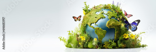 world globe planet earth background banner sustainable environment ecology nature regeneration eco friendly green energy care for nature esg concept photo