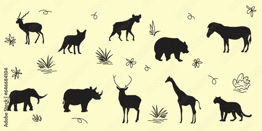 Fototapeta premium manual drawing of wild animal silhouettes 