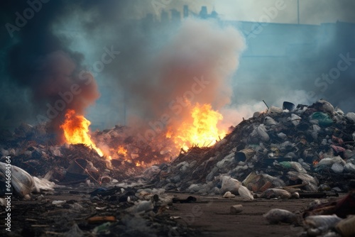 A garbage dump is on fire.