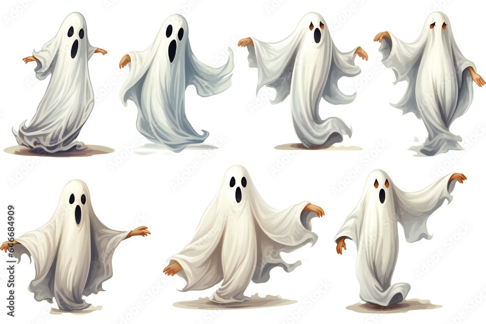 White Halloween ghosts isolated on white background White Halloween ghosts isolated on white background