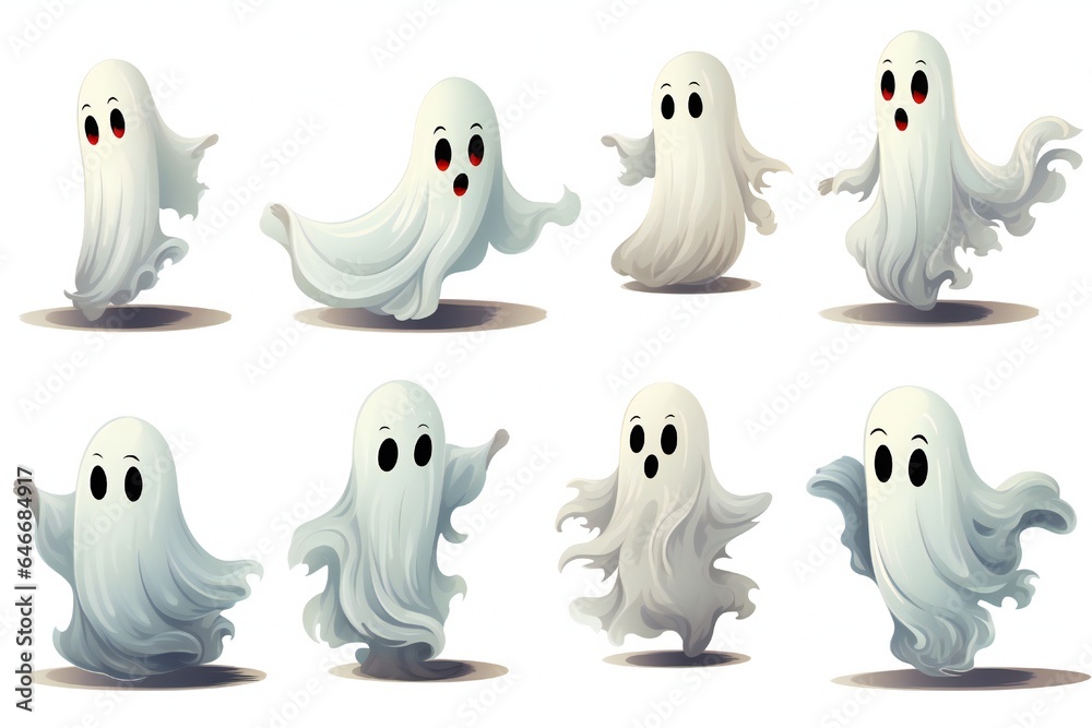 Obraz premium White Halloween ghosts isolated on white background