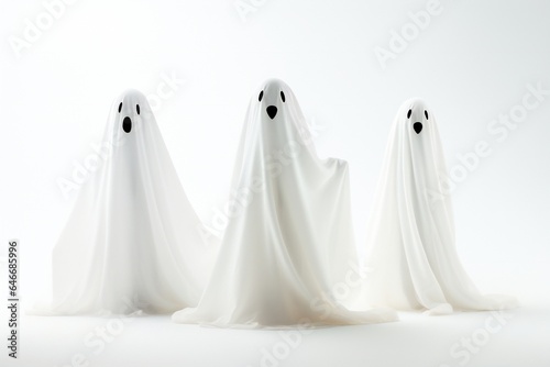 White Halloween ghosts isolated on white background Generative AI