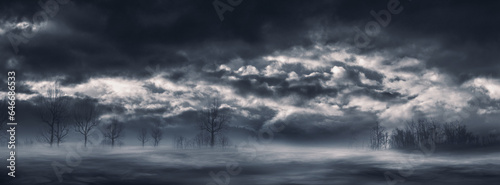 Canvas Print Night sky background with dark clouds and trees