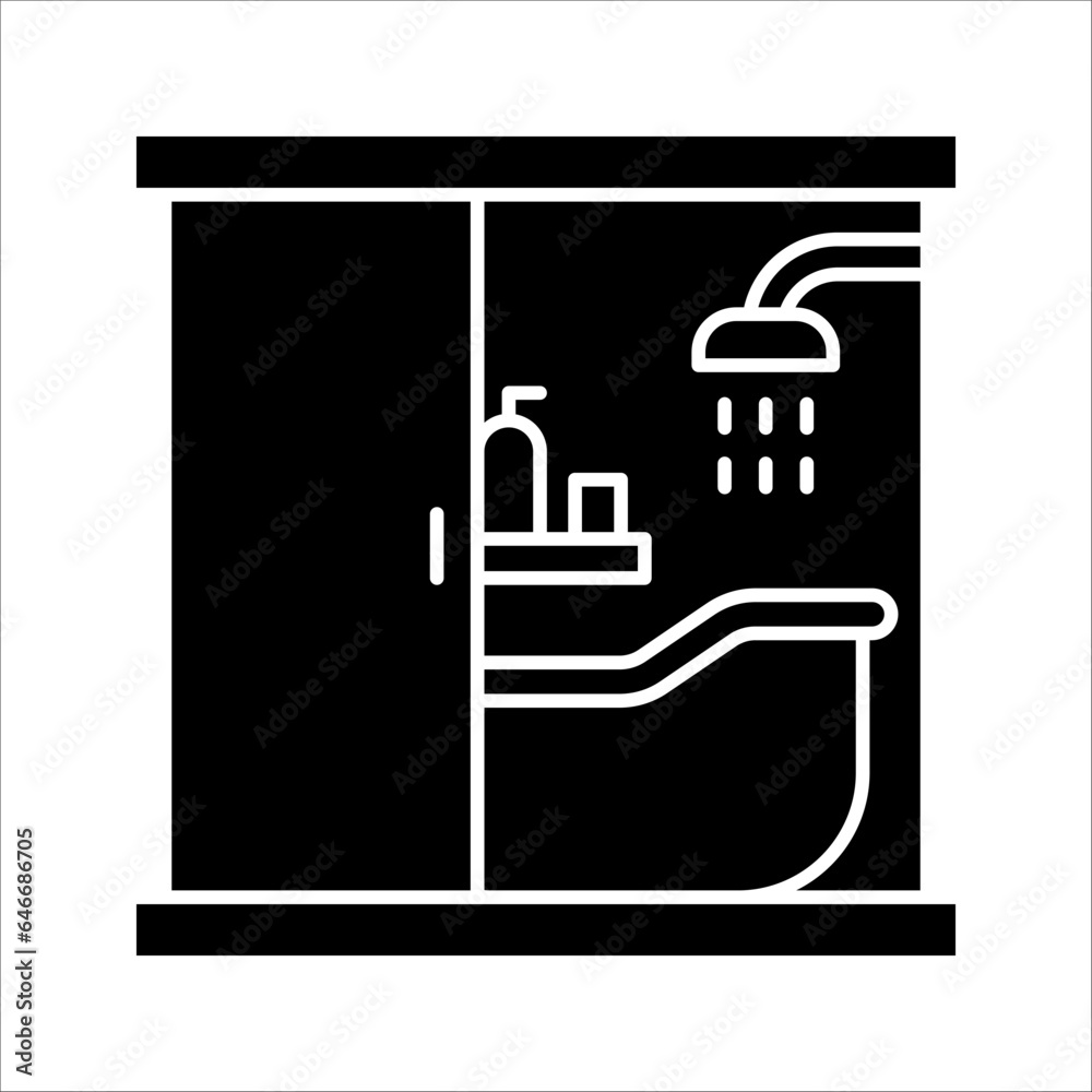 Bathtub with shower line icon. Bathtub Icon Vector Design Template. vector illustration on white background Bathtub with shower line icon. Bathtub Icon Vector Design Template. vector illustration on white background