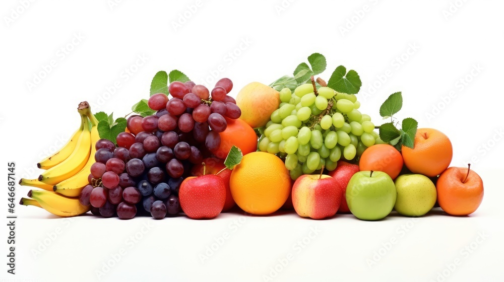 A series of colorful, ripe fruits arranged in an artful composition with a white background, perfect for health and nutrition concepts. A series of colorful, ripe fruits arranged in an artful composition with a white background, perfect for health and nutrition concepts.