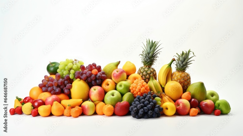 A series of colorful, ripe fruits arranged in an artful composition with a white background, perfect for health and nutrition concepts. A series of colorful, ripe fruits arranged in an artful composition with a white background, perfect for health and nutrition concepts.