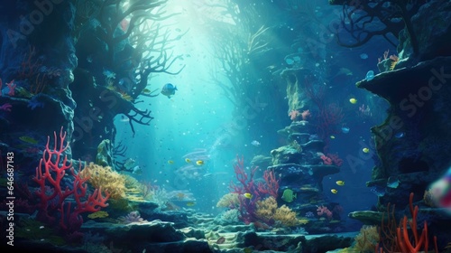 Colorful coral reef underwater in the sea with beautiful light.  © Moon Story