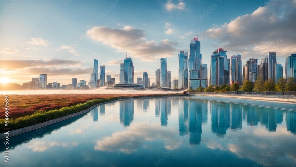 Naklejka premium Cityscapes by Night: Illuminated Views