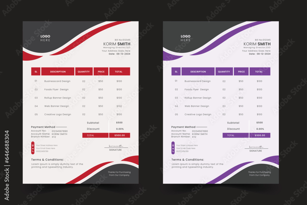Minimal Corporate Business Invoice design template Minimal Corporate Business Invoice design template