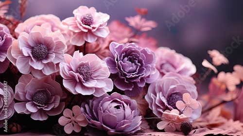 Floral abstract pastel background. Violet flowers in soft style for wedding or valentine's day card © Daniil