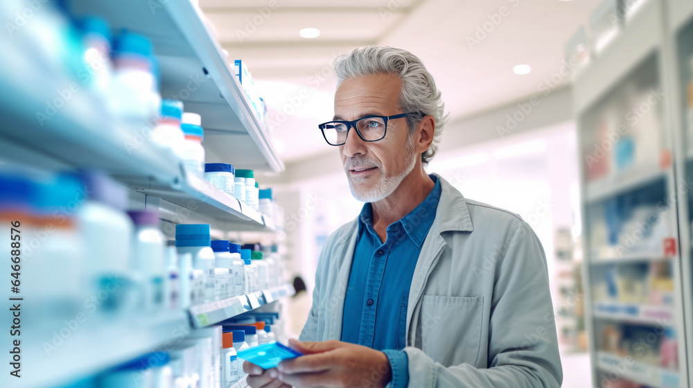 A Man Choosing to Buy Medicine Browsing through the Shelf.