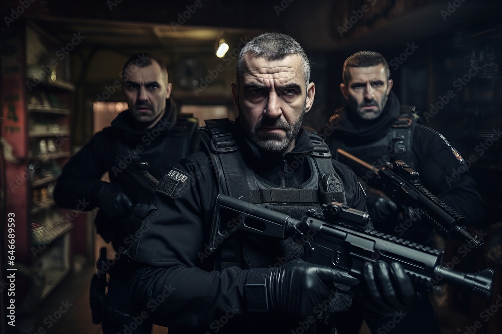 Fototapeta premium police special forces are ready for the call. generative ai.