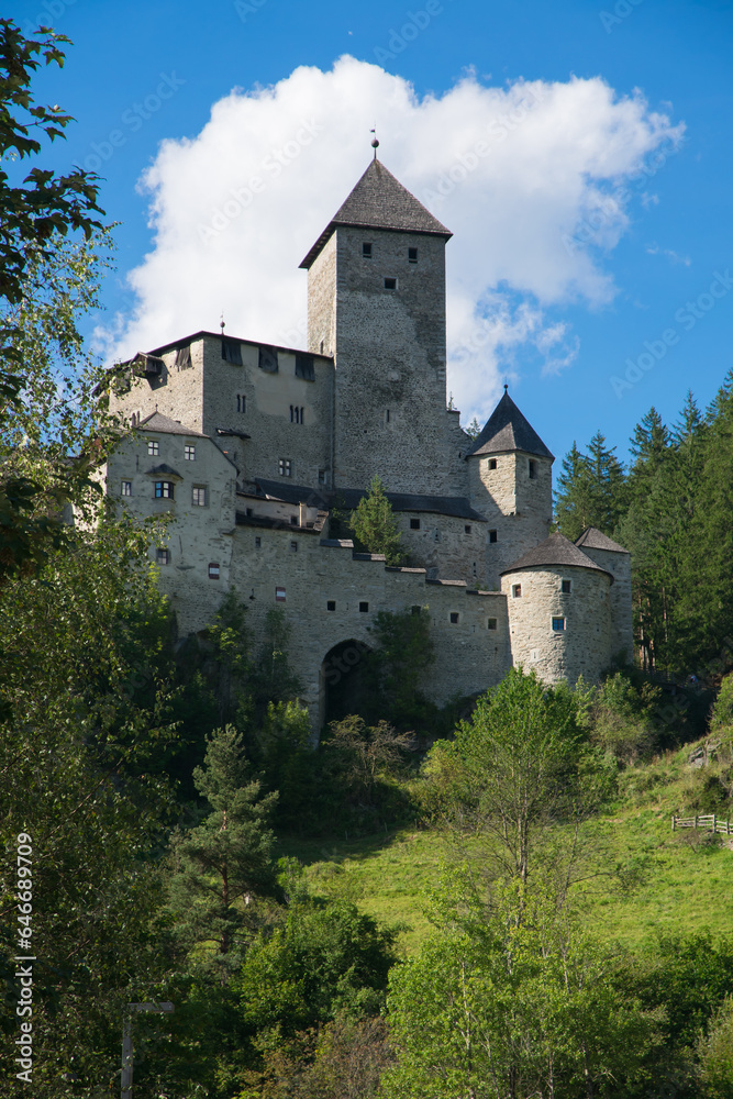 View of Castle Taufers in Campo Tures. Valle Aurina near Brunico, South Tyrol in Italy