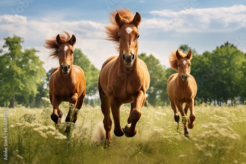 a group of horses run across the field. generative ai.