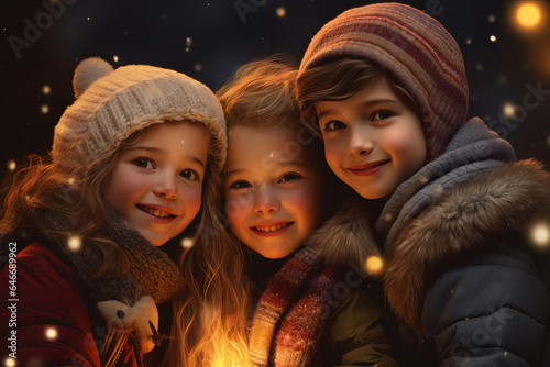 children are sincere friends on Christmas Eve. generative ai.