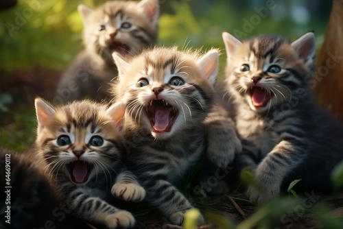 cute kittens running in the garden. cute animals pets. generative ai. © robertuzhbt89