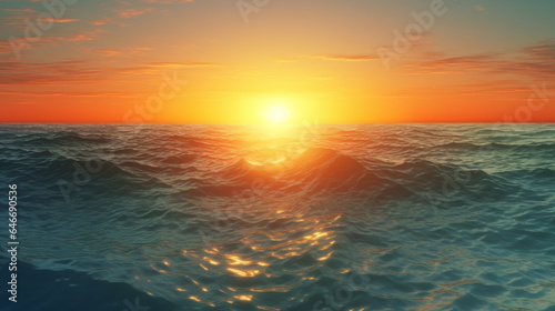 Beautiful seascape. Sunrise over the sea. 3d render generative ai
