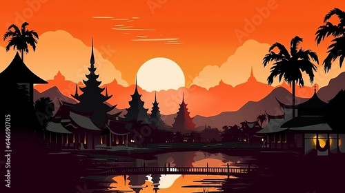 Scene silhouette of famous place in Thailand vector  generative ai
