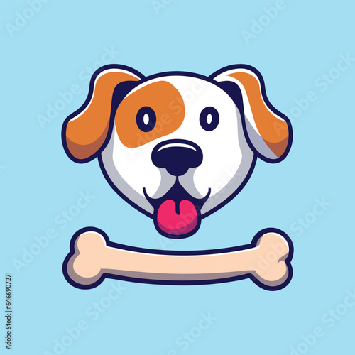 funny dog face and bone vector illustration
