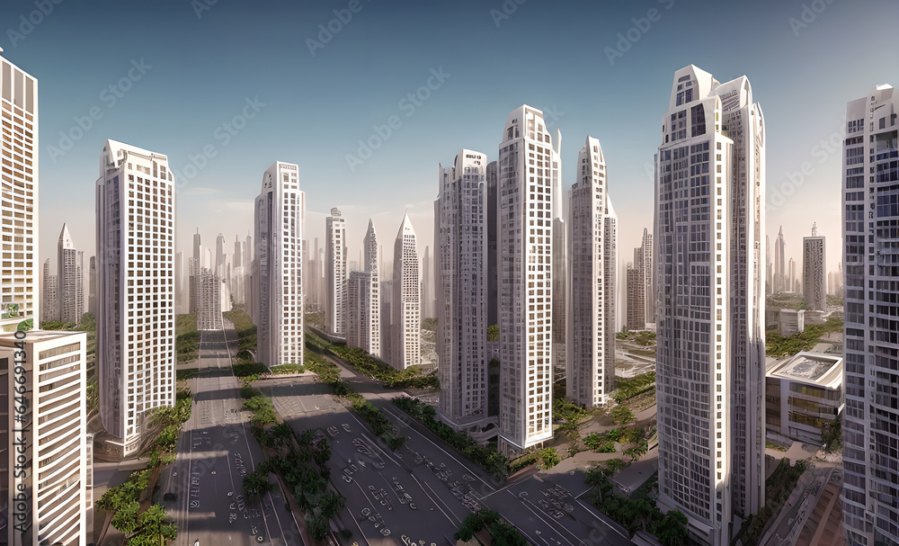 Fototapeta premium Big city during the day, future style, Generative AI