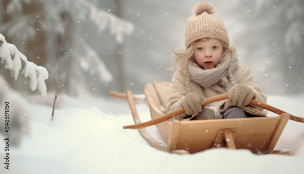 the child's excitement and anticipation as they embark on a snowy adventure with their trusty sled.generative ai the child's excitement and anticipation as they embark on a snowy adventure with their trusty sled.generative ai