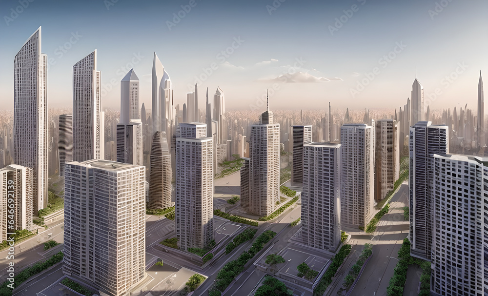 Big city during the day, future style, Generative AI Big city during the day, future style, Generative AI