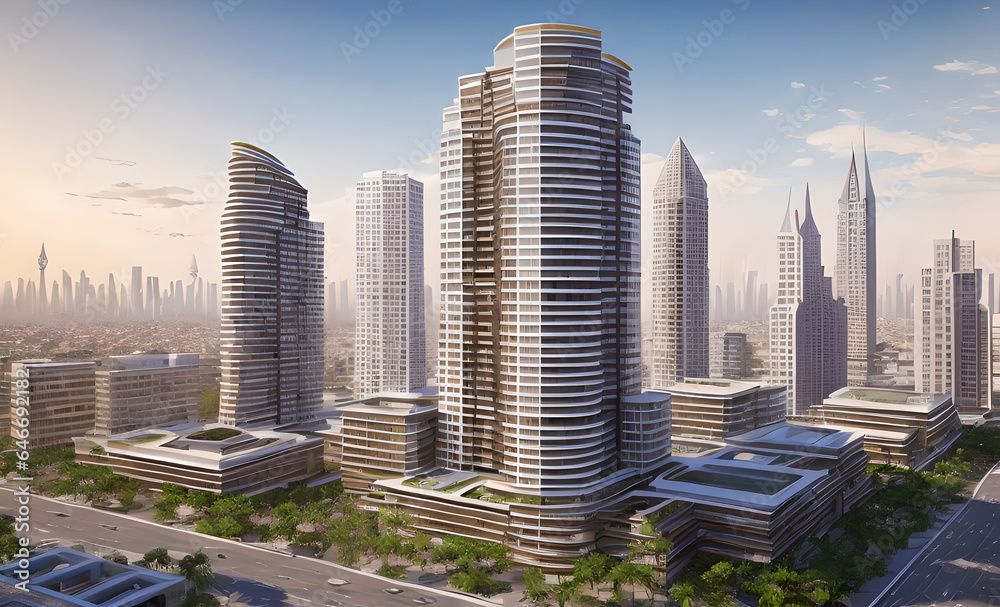 Obraz premium Big city during the day, future style, Generative AI