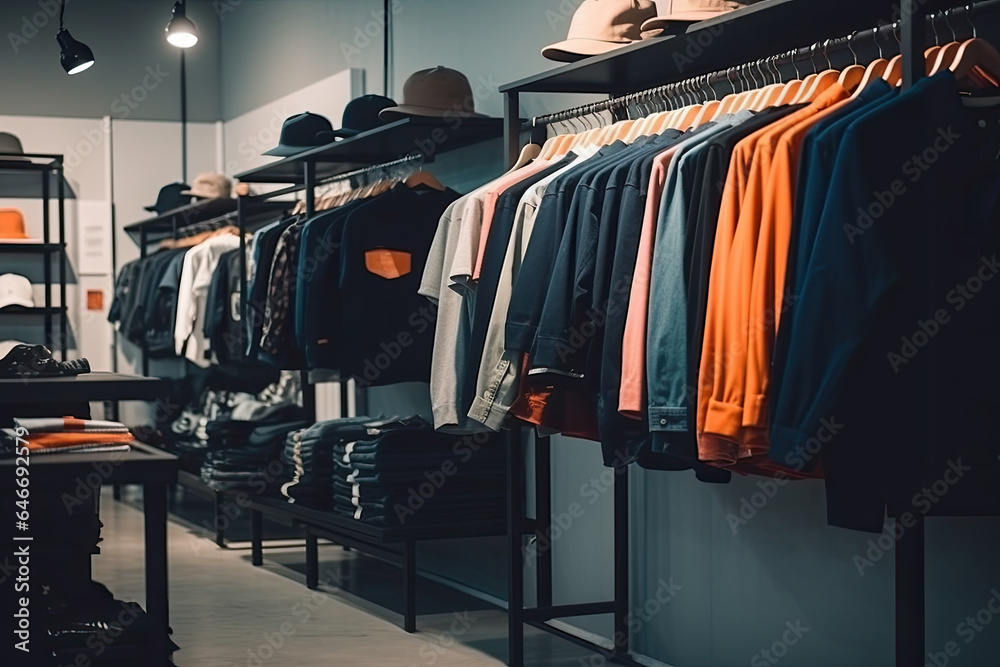 Naklejka premium A stylish men's clothing store offering a fashionable collection of clothes and apparel for sale, offering customers a wide choice.