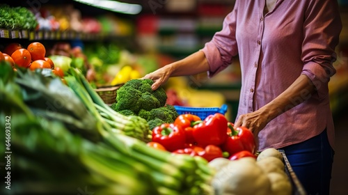 Person shopping in the supermarket, vegetables photo