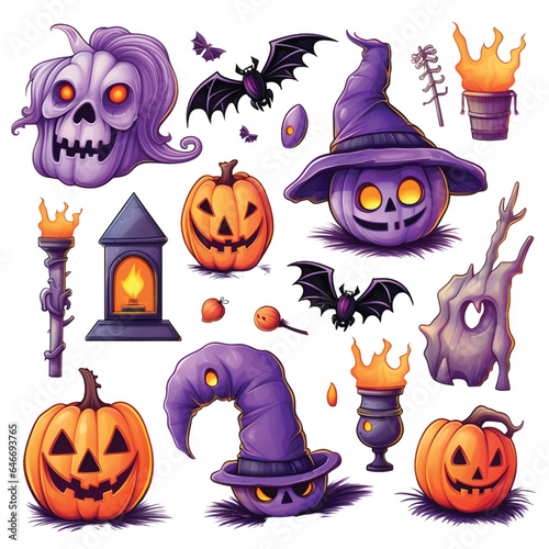 colored pencil set of halloween element vector illustration