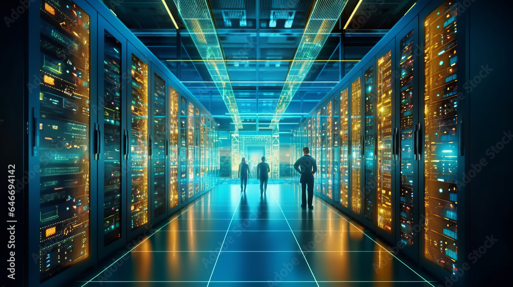 Information Technology Engineers work on Cyber Security Protection in Cloud Computing Server Farm. Information Technology Engineers work on Cyber Security Protection in Cloud Computing Server Farm.