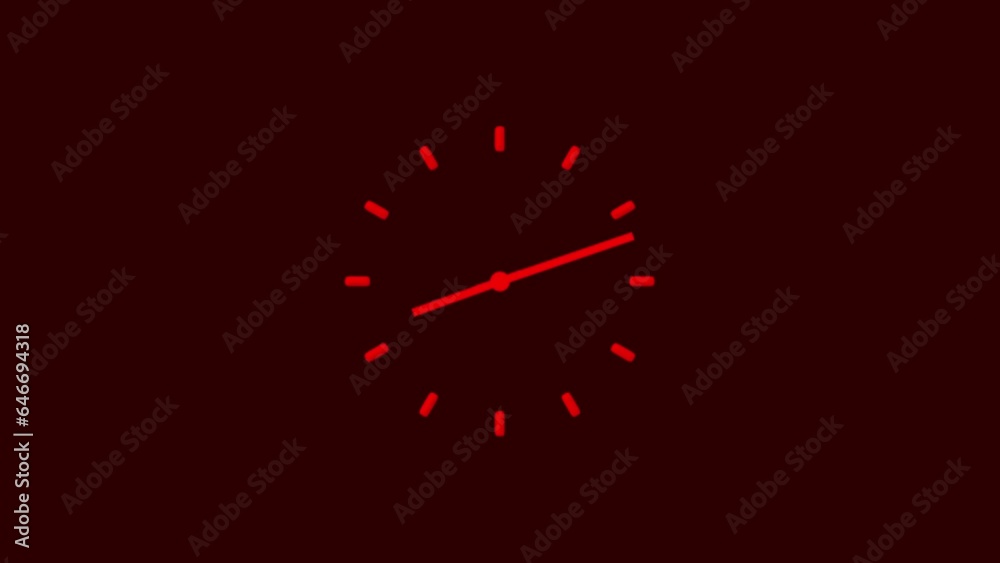 Abstract geometric red clock animation. Digital clock and analog circle. Loop able graphic element on black background 4k video moving.